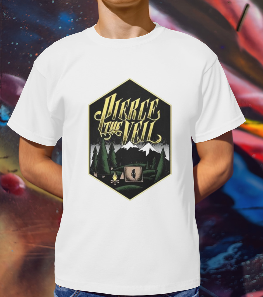 Pierce The Veil Mountain Tent Campfire Forest Scene T-Shirt