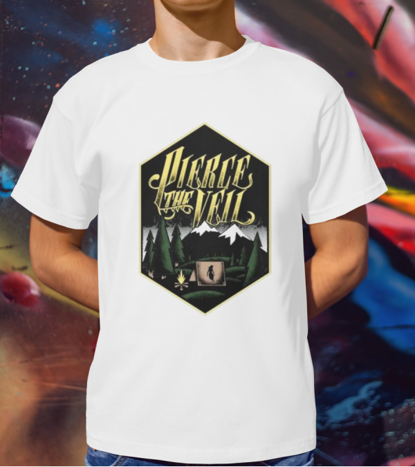 Pierce The Veil Mountain Tent Campfire Forest Scene T-Shirt