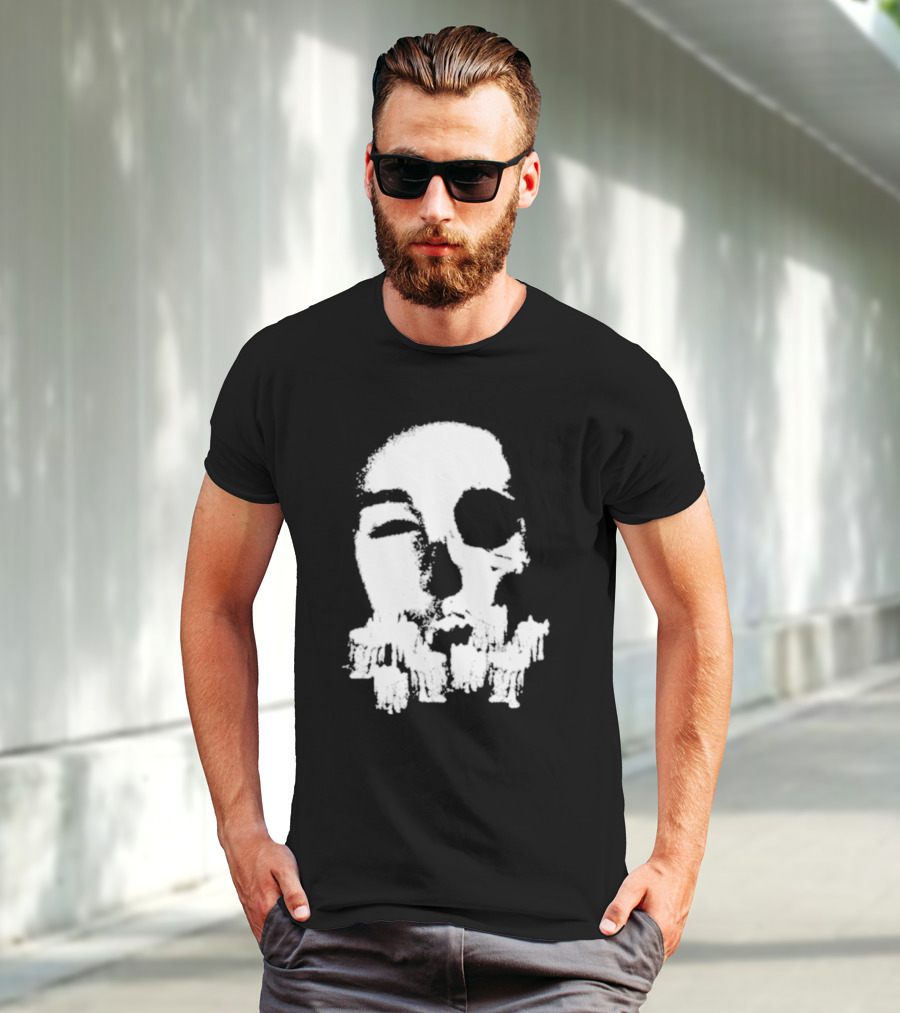 Turnabout Grayscale Face With Abstract Text T-Shirt