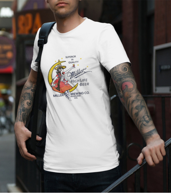 Superior Quality Miller High Life Beer Moon Lady Milwaukee Brewing Co T-Shirt
