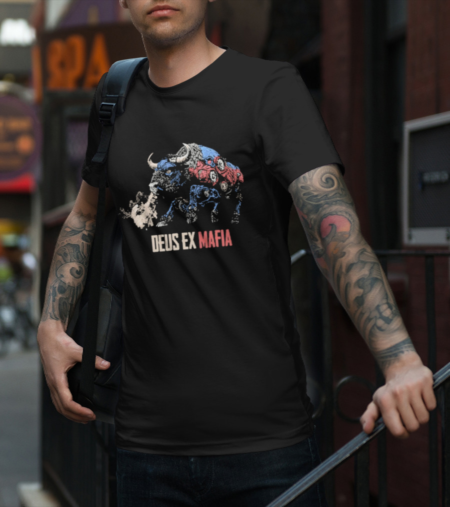Deus Ex Mafia Volume 15 5 Stylized Bison Graphic With Steam And Mechanical Features T-Shirt