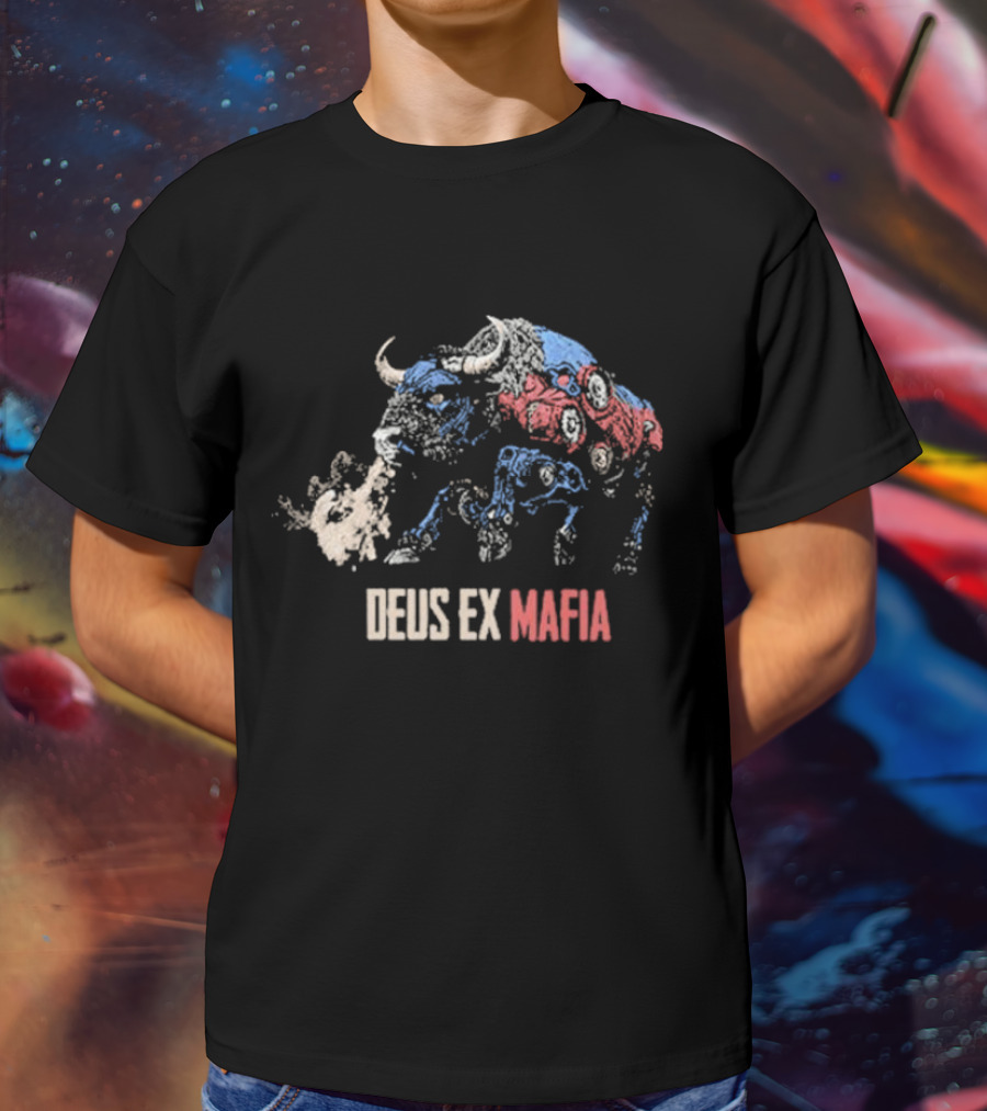 Deus Ex Mafia Volume 15 5 Stylized Bison Graphic With Steam And Mechanical Features T-Shirt