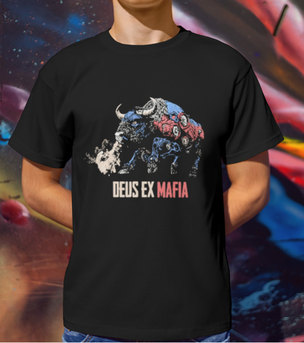 Deus Ex Mafia Volume 15 5 Stylized Bison Graphic With Steam And Mechanical Features T-Shirt