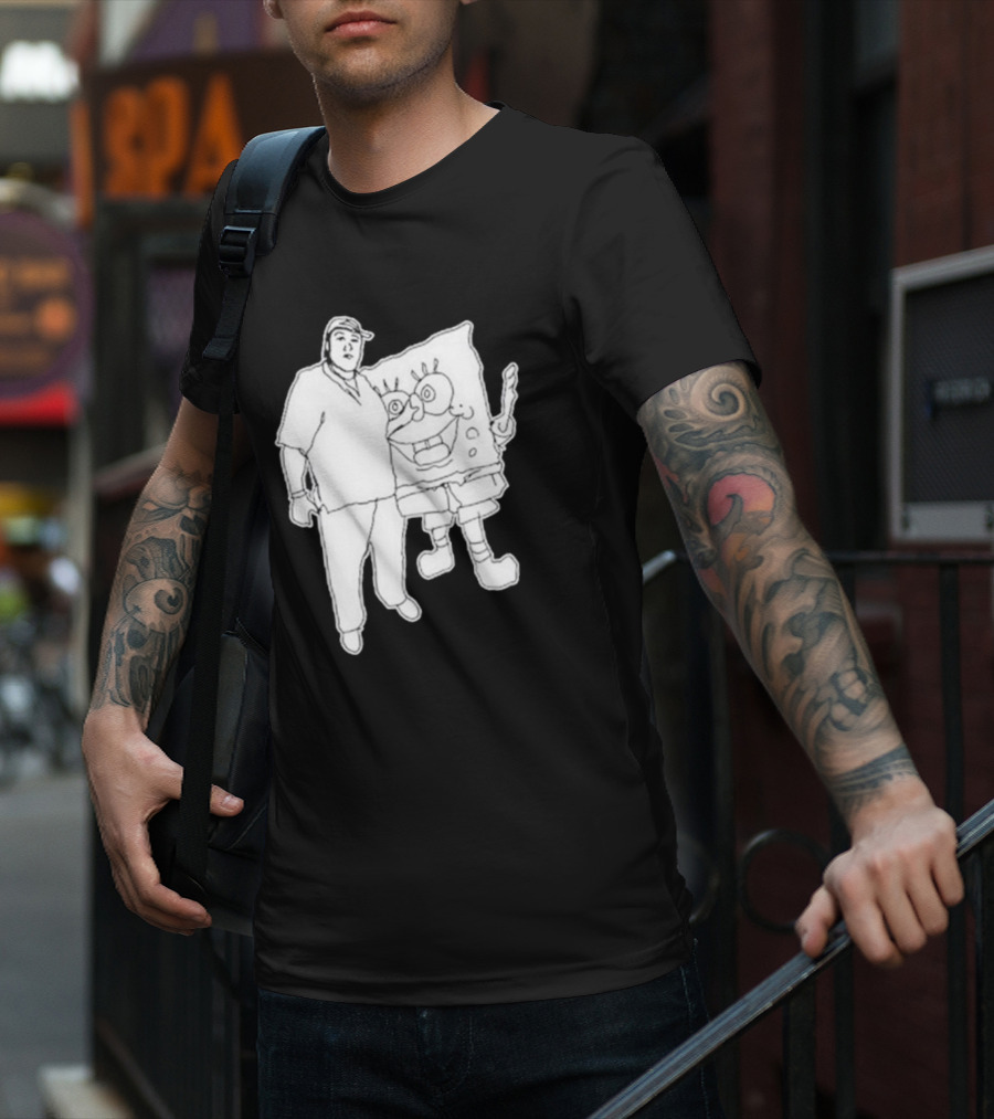 Fake Handshake Tony Spongebob Duo Outline T-Shirt