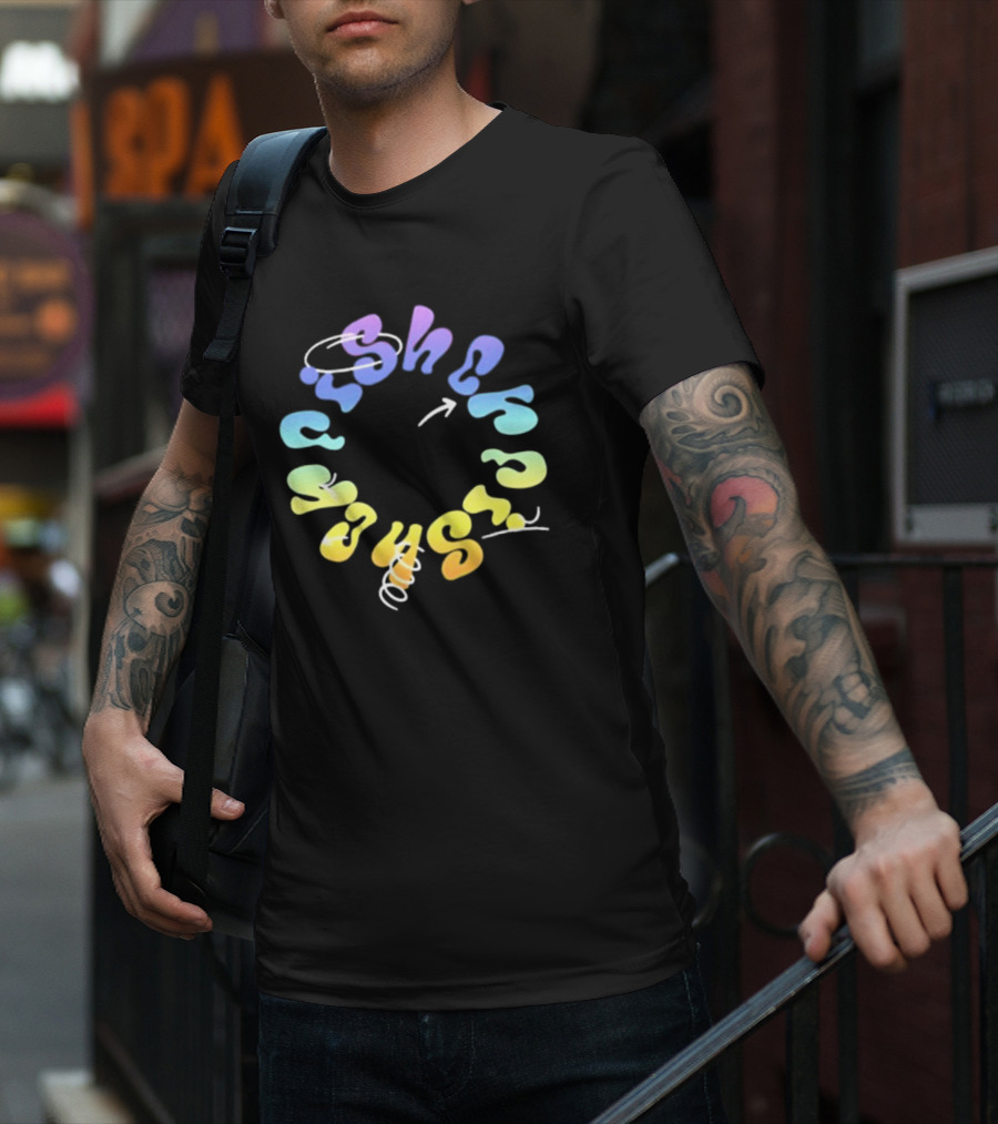 Fisher Black Rainbow Trippy Spiral Typography T-Shirt