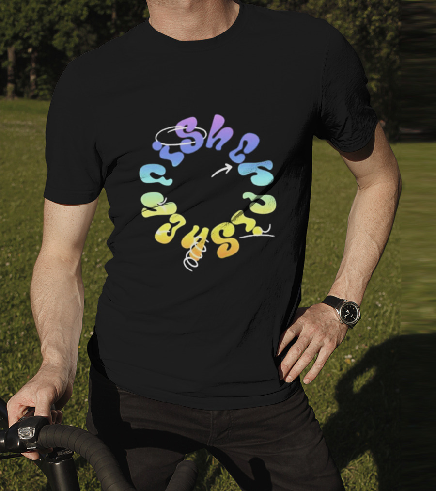 Fisher Black Rainbow Trippy Spiral Typography T-Shirt