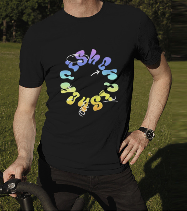 Fisher Black Rainbow Trippy Spiral Typography T-Shirt