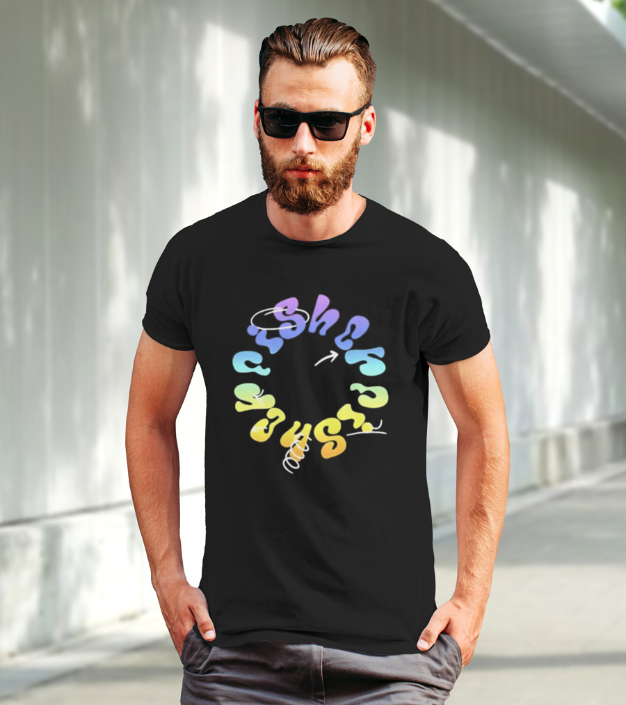 Fisher Black Rainbow Trippy Spiral Typography T-Shirt