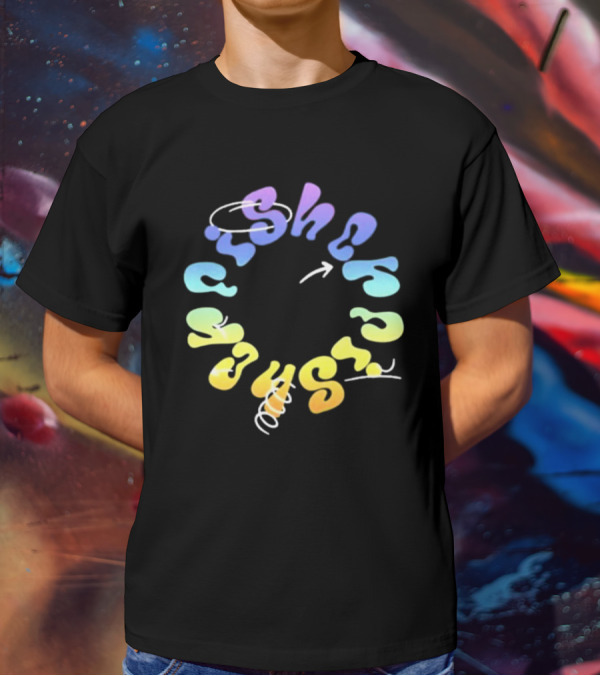 Fisher Black Rainbow Trippy Spiral Typography T-Shirt