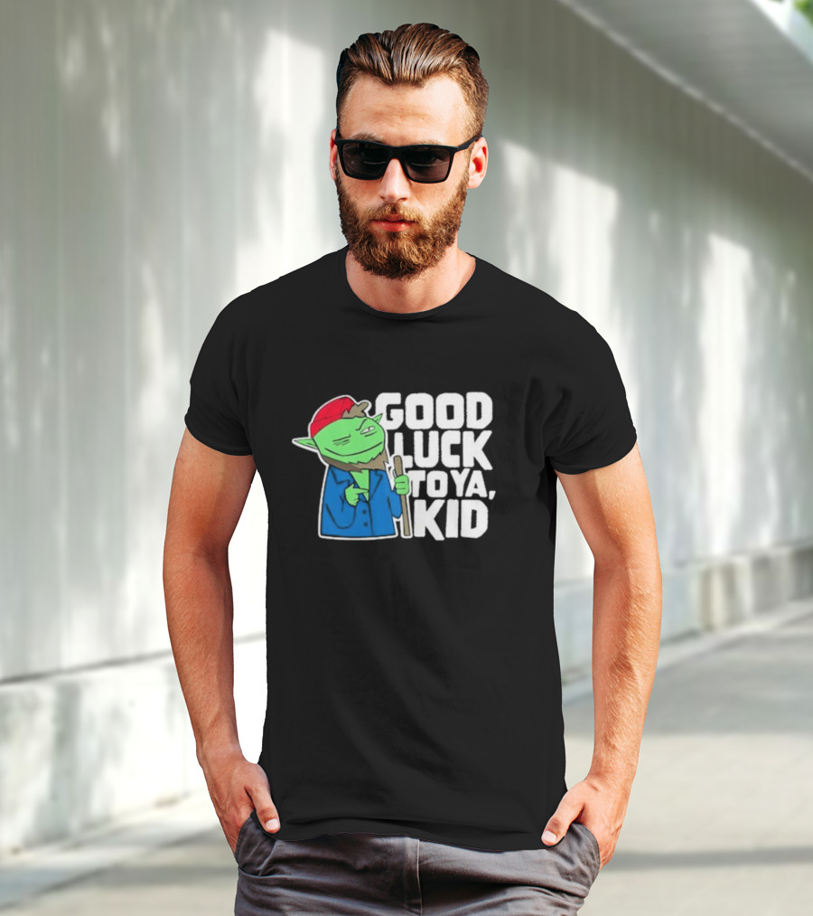 Good Luck To Ya Kid Green Character With Red Hat And Stick T-Shirt