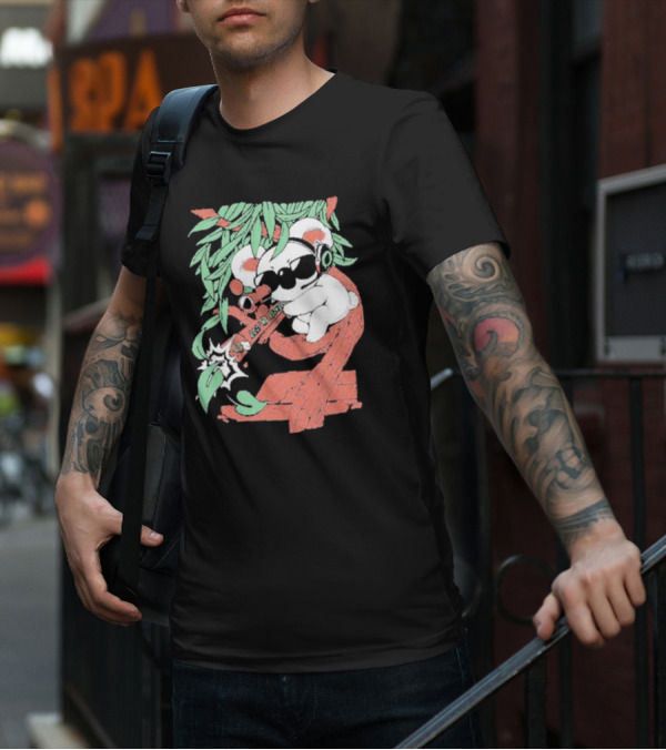 Flyquest Leaf Me Alone Koala Sniper On Tree Branch With Sunglasses And Headphones T-Shirt