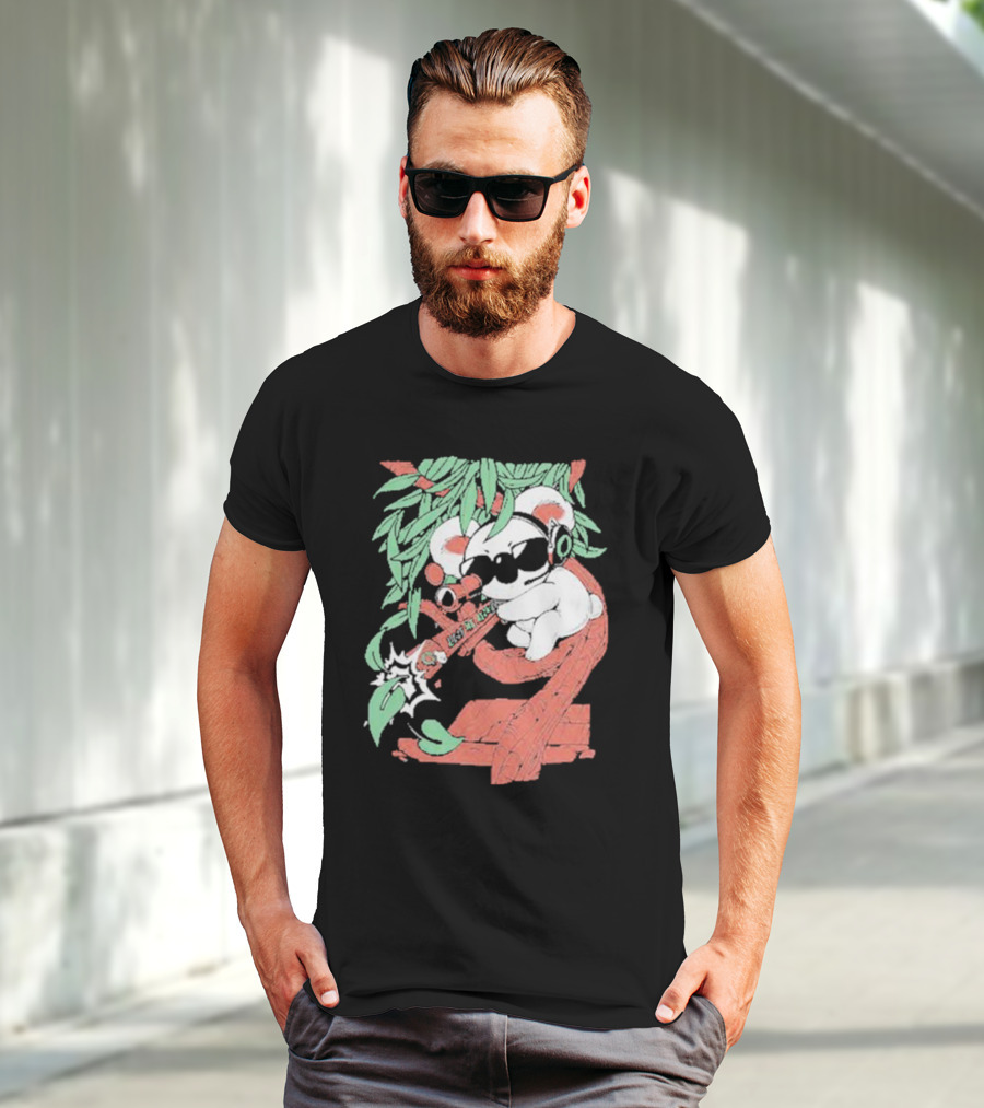 Flyquest Leaf Me Alone Koala Sniper On Tree Branch With Sunglasses And Headphones T-Shirt