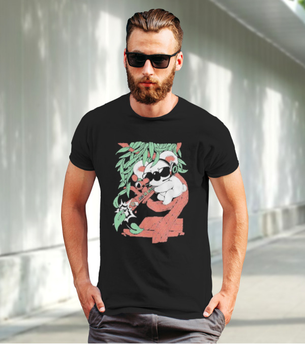 Flyquest Leaf Me Alone Koala Sniper On Tree Branch With Sunglasses And Headphones T-Shirt