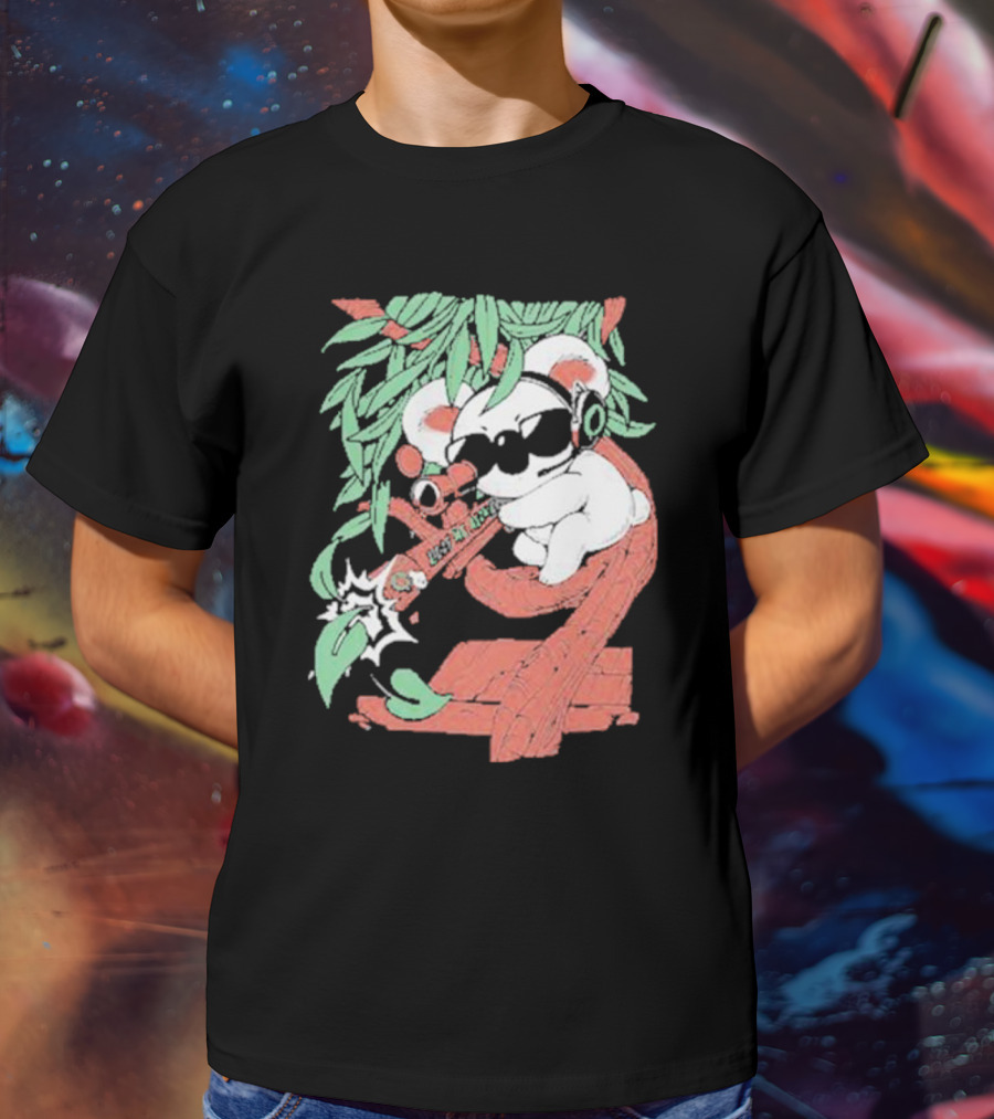Flyquest Leaf Me Alone Koala Sniper On Tree Branch With Sunglasses And Headphones T-Shirt