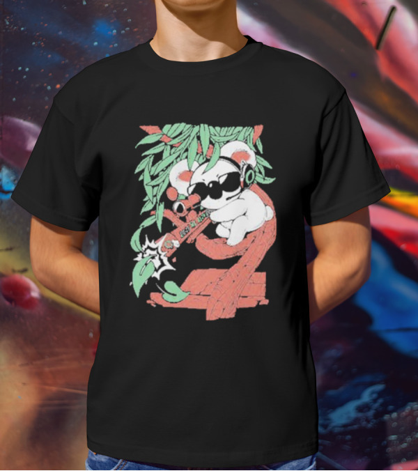 Flyquest Leaf Me Alone Koala Sniper On Tree Branch With Sunglasses And Headphones T-Shirt