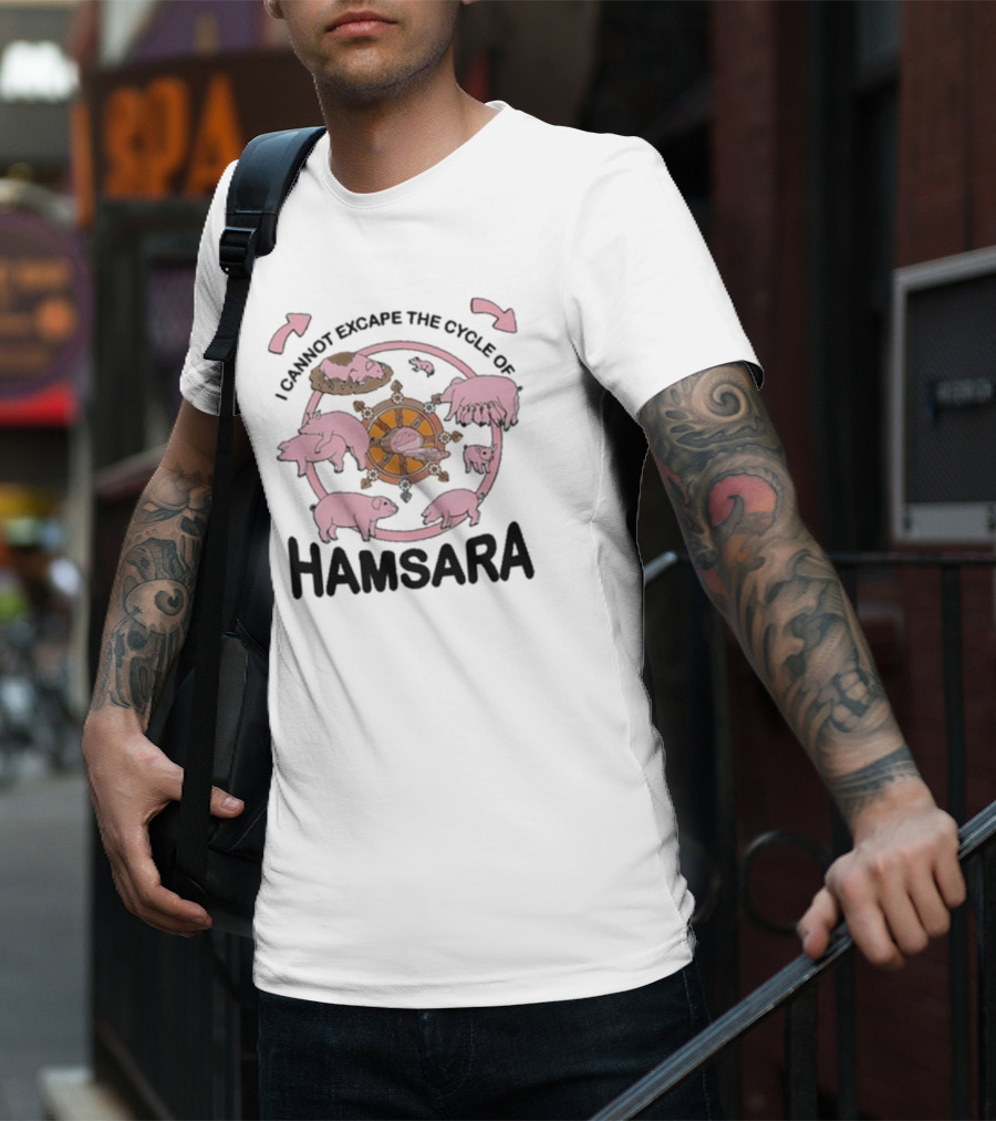 Cycle Of Samsara With Pink Pigs And Spinning Wheel T-Shirt
