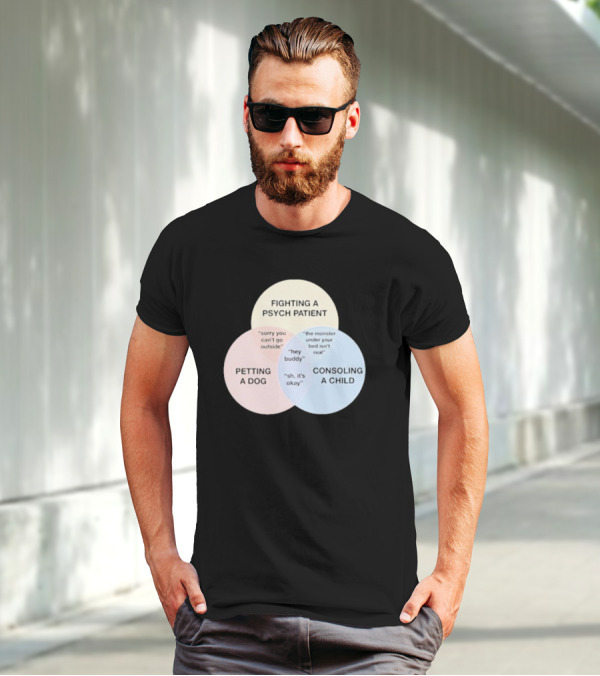 Fighting A Psych Patient Petting A Dog Consoling A Child Sorry You Can't Go Outside Hey Buddy Sh It's Okay The Monster Under Your Bed Isn't Real T-Shirt