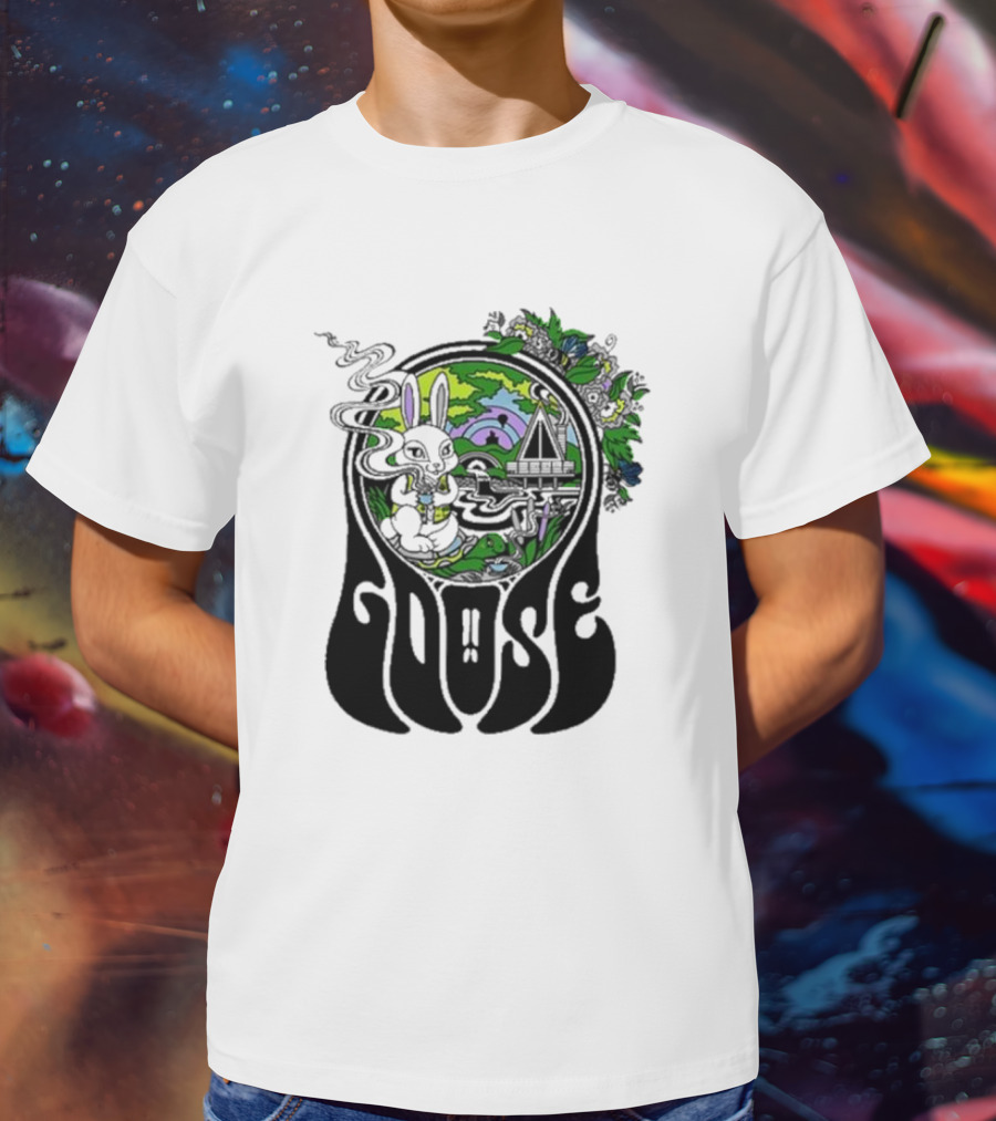 Goose Wonderland Psychedelic Rabbit Forest Portal T-Shirt