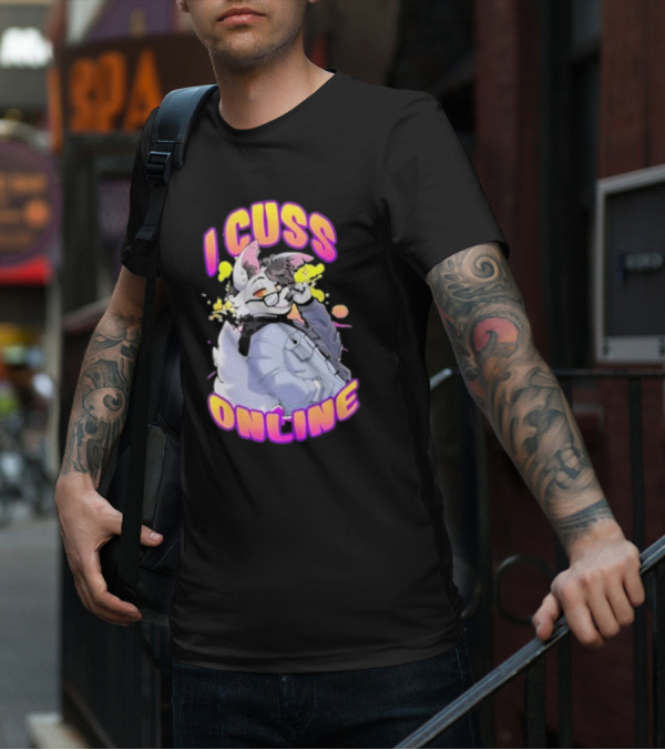 I Cuss Online By Hell Grip Wolf Cartoon Character With Jacket And Sunglasses T-Shirt