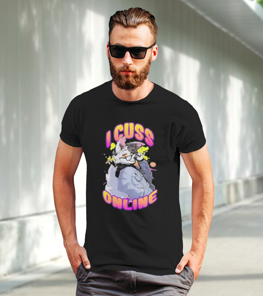 I Cuss Online By Hell Grip Wolf Cartoon Character With Jacket And Sunglasses T-Shirt