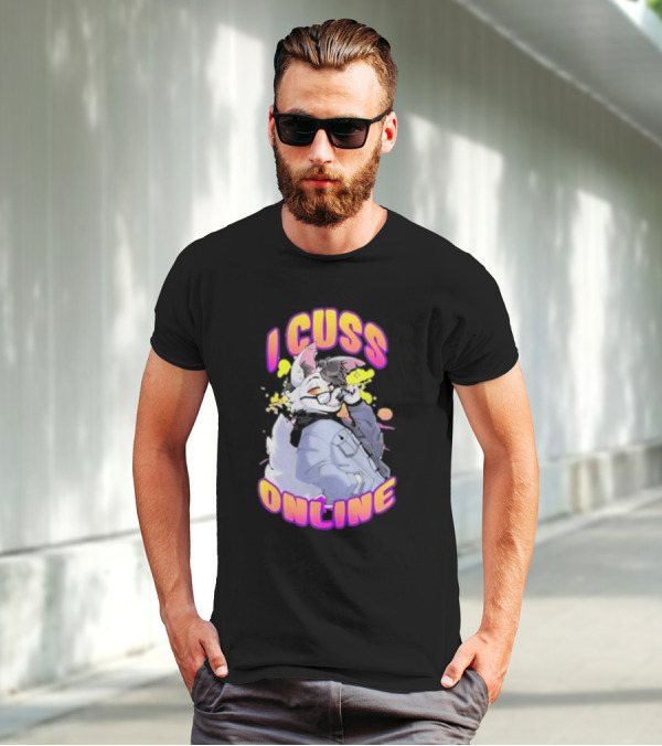 I Cuss Online By Hell Grip Wolf Cartoon Character With Jacket And Sunglasses T-Shirt