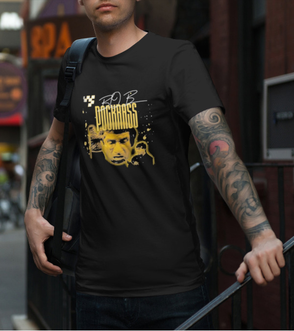 BOB POCKRASS Racing Icon Yellow Portrait Checkerboard Background T-Shirt