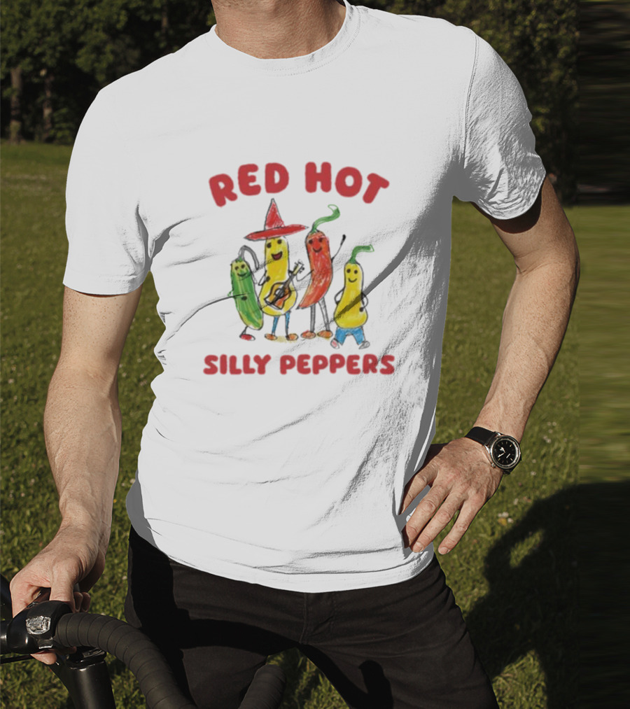 Sillycityco Red Hot Silly Peppers Cartoon Band Characters T-Shirt