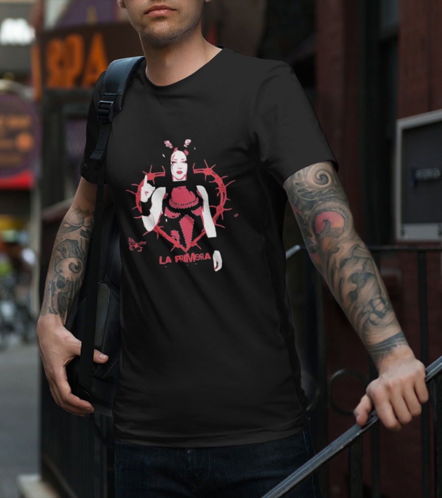Stephanie Vaquer La Primera Barbed Wire Heart Butterfly Motif T-Shirt