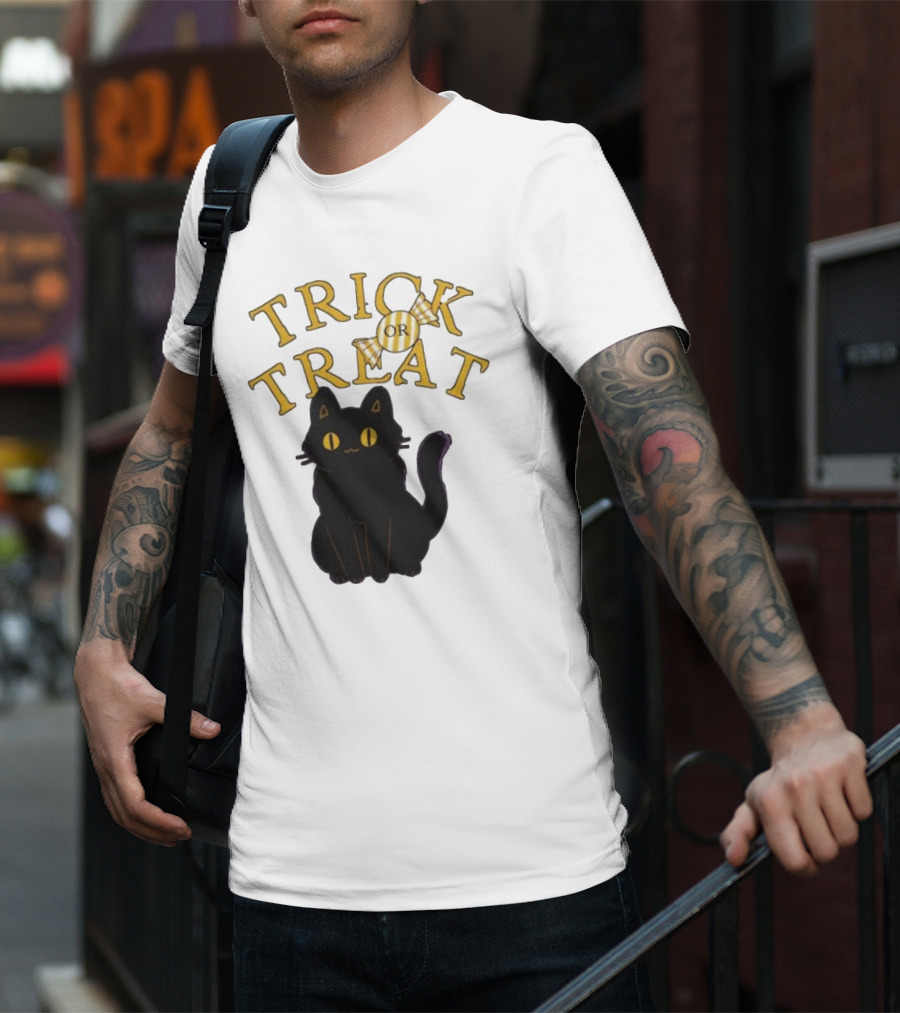 Trick Or Treat Candy Black Cat Halloween T-Shirt