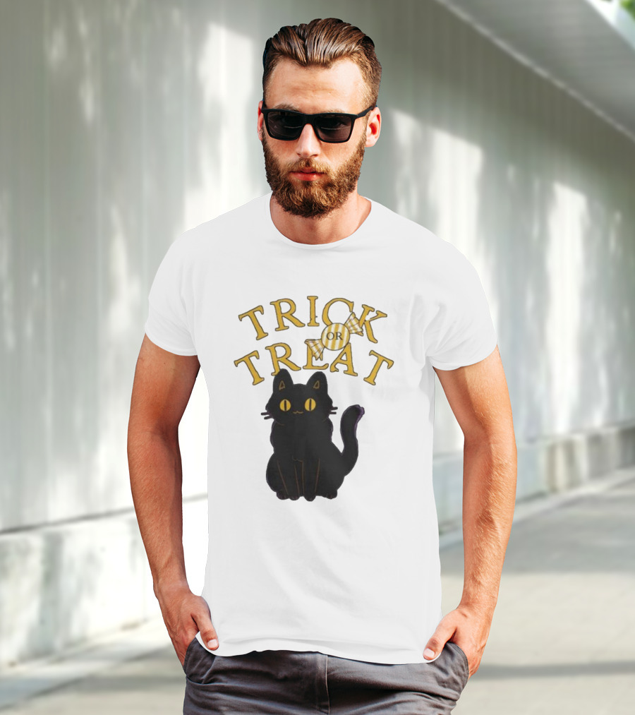 Trick Or Treat Candy Black Cat Halloween T-Shirt