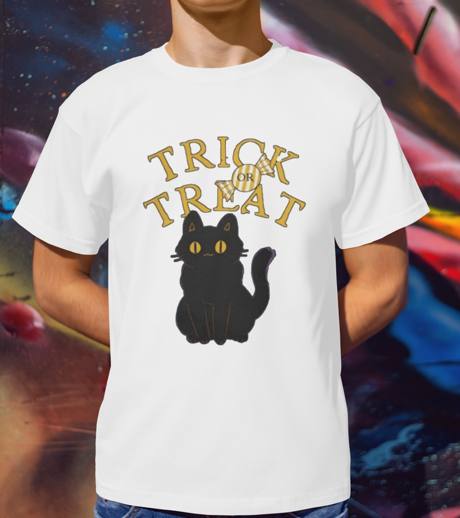 Trick Or Treat Candy Black Cat Halloween T-Shirt