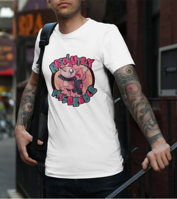 Absolutely Miserable Patchwork Cat With Puffy Text T-Shirt
