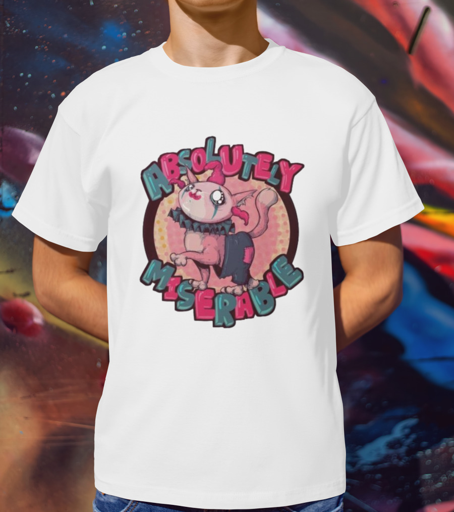 Absolutely Miserable Patchwork Cat With Puffy Text T-Shirt
