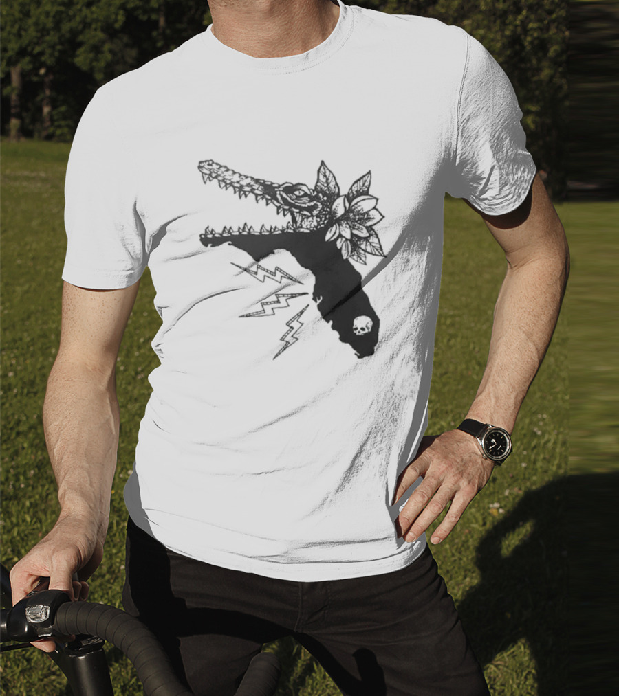 Florida Will Eat You - Alligator Skull Lightning Magnolia Map T-Shirt