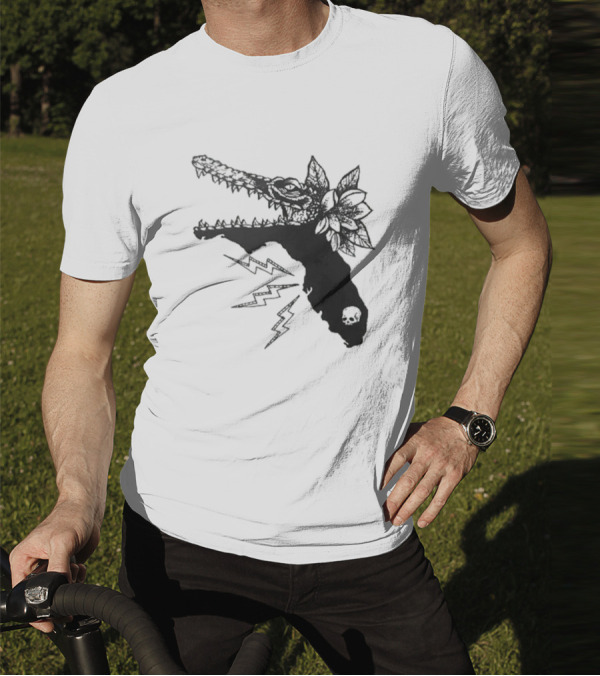 Florida Will Eat You - Alligator Skull Lightning Magnolia Map T-Shirt
