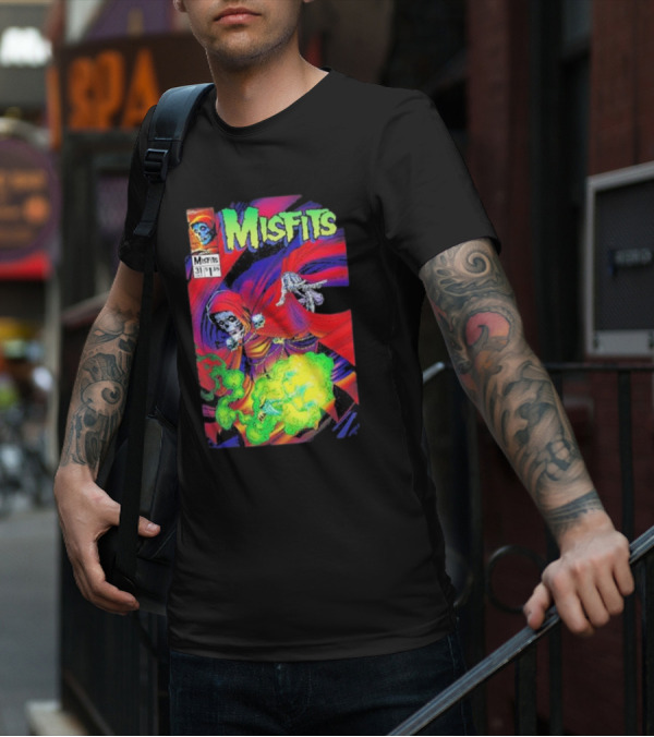 Misfits Yesterdays Death Skeleton Comic Cover 31 Skulls Purple Red Green Smoke T-Shirt