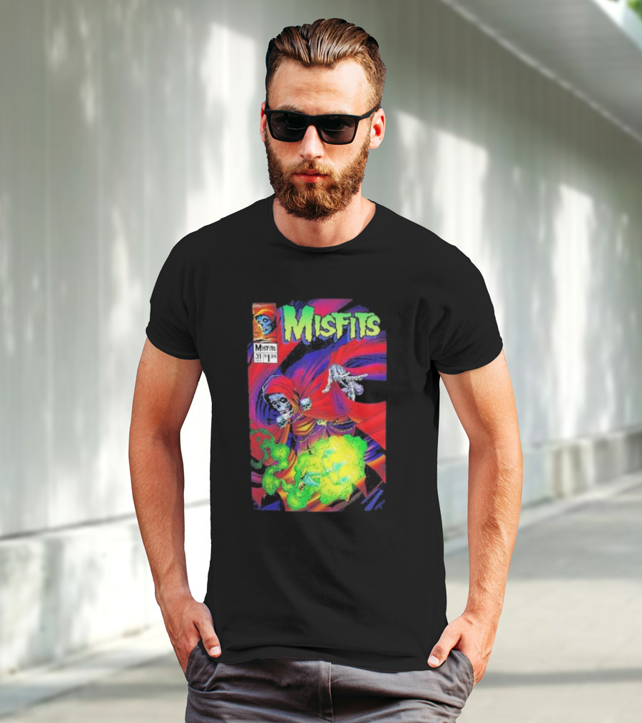 Misfits Yesterdays Death Skeleton Comic Cover 31 Skulls Purple Red Green Smoke T-Shirt