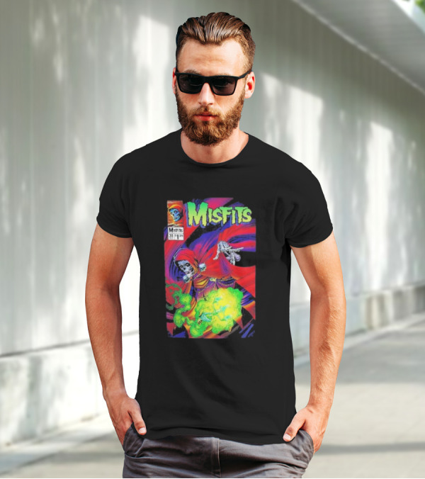 Misfits Yesterdays Death Skeleton Comic Cover 31 Skulls Purple Red Green Smoke T-Shirt