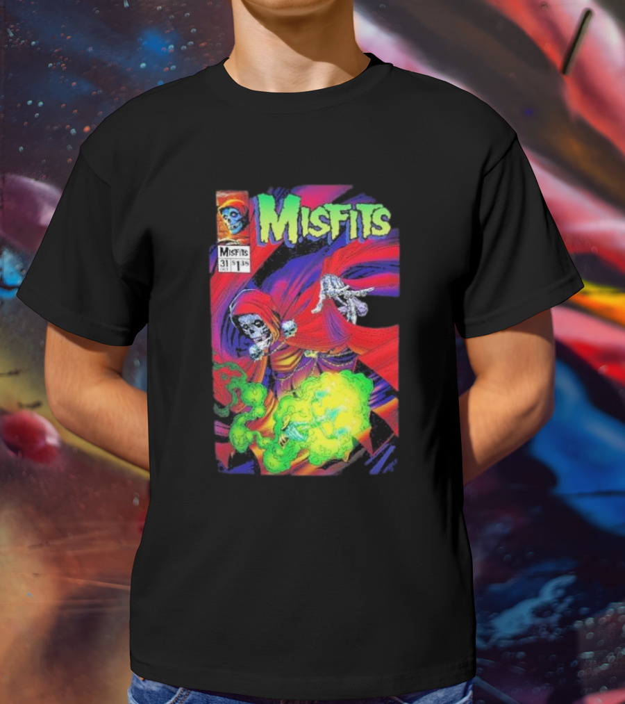 Misfits Yesterdays Death Skeleton Comic Cover 31 Skulls Purple Red Green Smoke T-Shirt