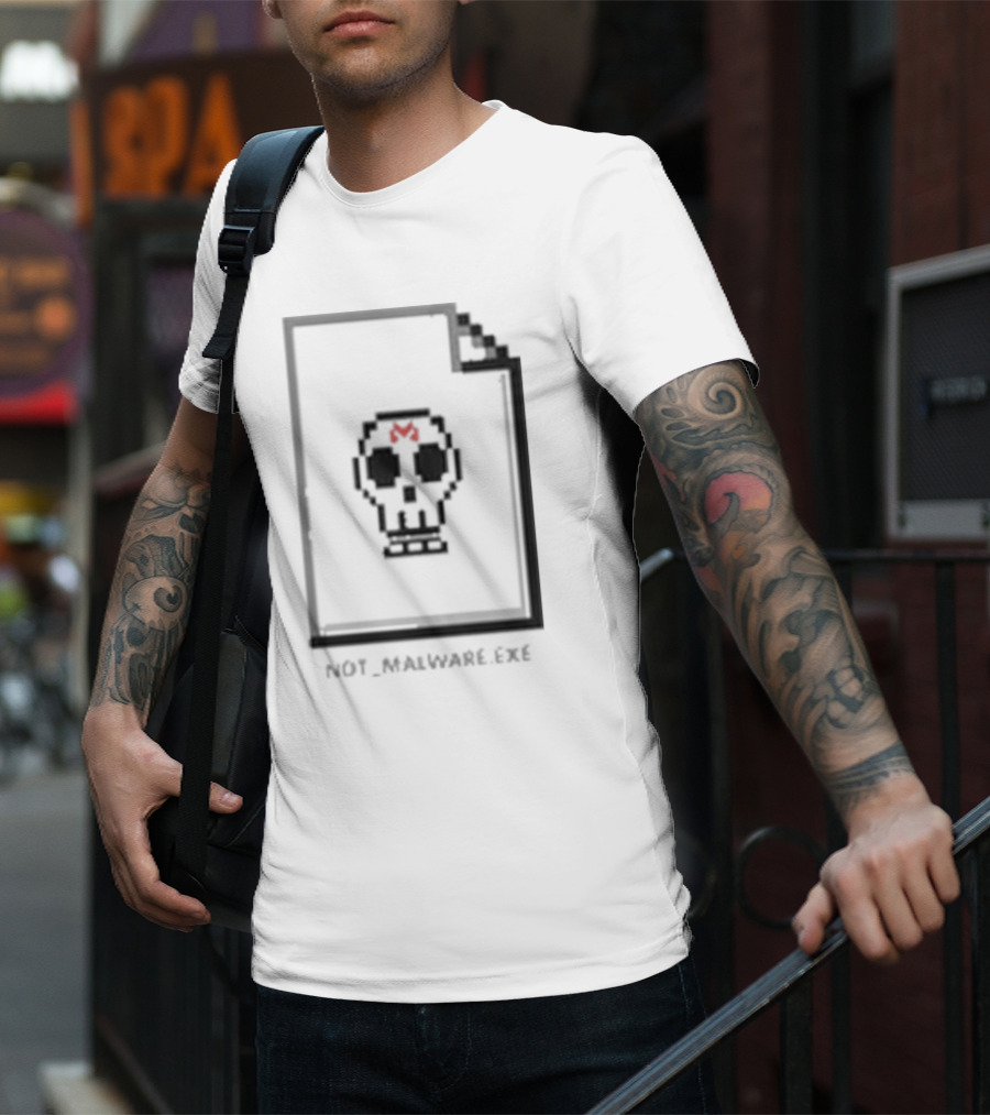 Not Malware Exe Skull Pixel Skull Icon With Red M On Document T-Shirt