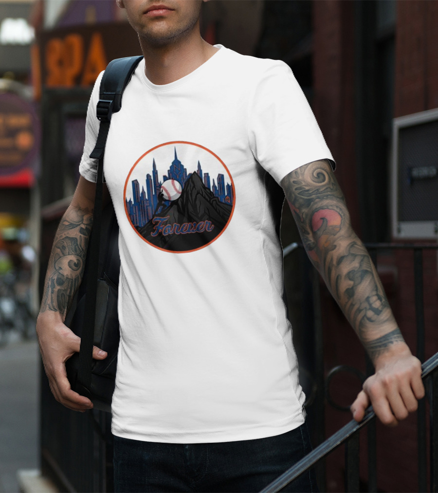 One Must Imagine A Met Fan Happy Forever Baseball Skyline Iconic City Background T-Shirt