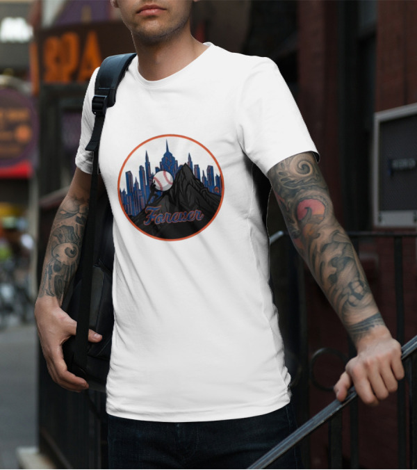 One Must Imagine A Met Fan Happy Forever Baseball Skyline Iconic City Background T-Shirt