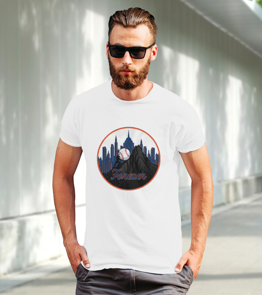 One Must Imagine A Met Fan Happy Forever Baseball Skyline Iconic City Background T-Shirt