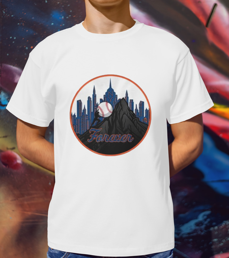 One Must Imagine A Met Fan Happy Forever Baseball Skyline Iconic City Background T-Shirt