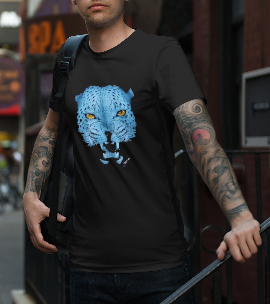 Over Blue Leopard Head With Fierce Yellow Eyes T-Shirt