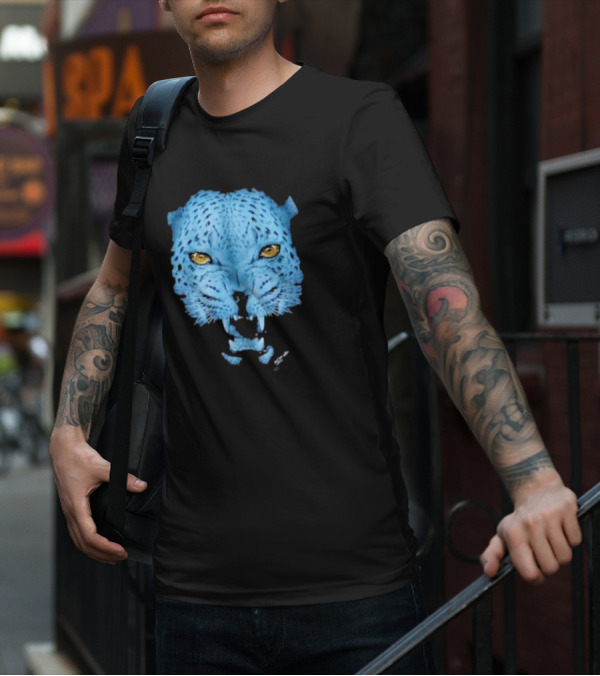 Over Blue Leopard Head With Fierce Yellow Eyes T-Shirt