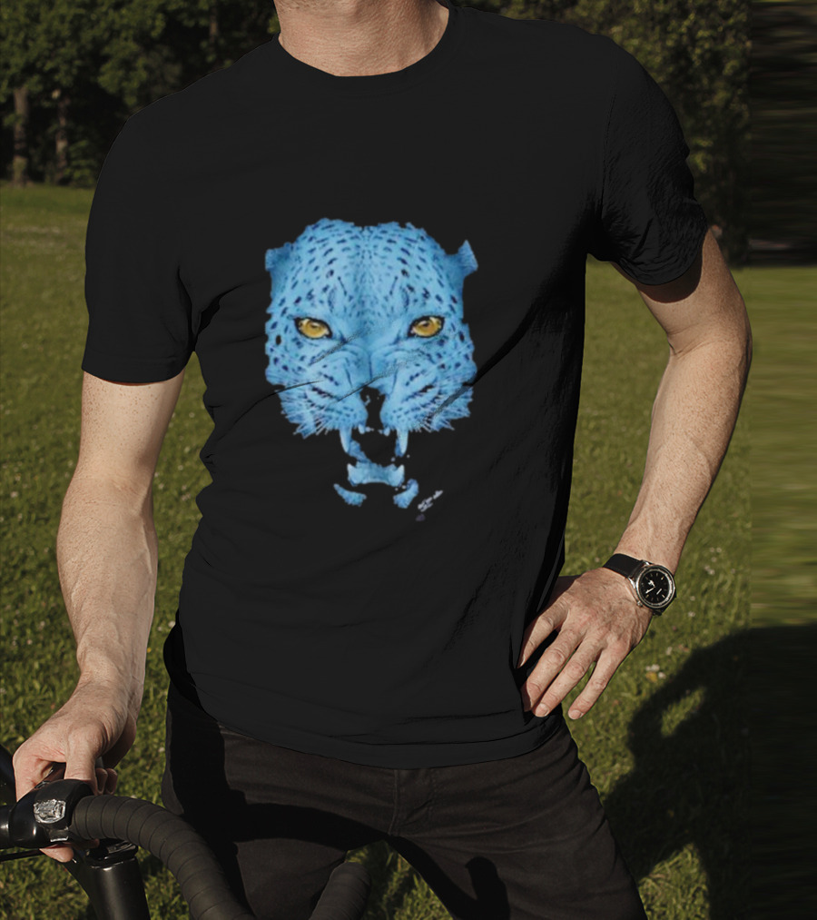 Over Blue Leopard Head With Fierce Yellow Eyes T-Shirt