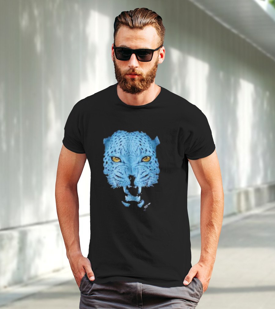 Over Blue Leopard Head With Fierce Yellow Eyes T-Shirt