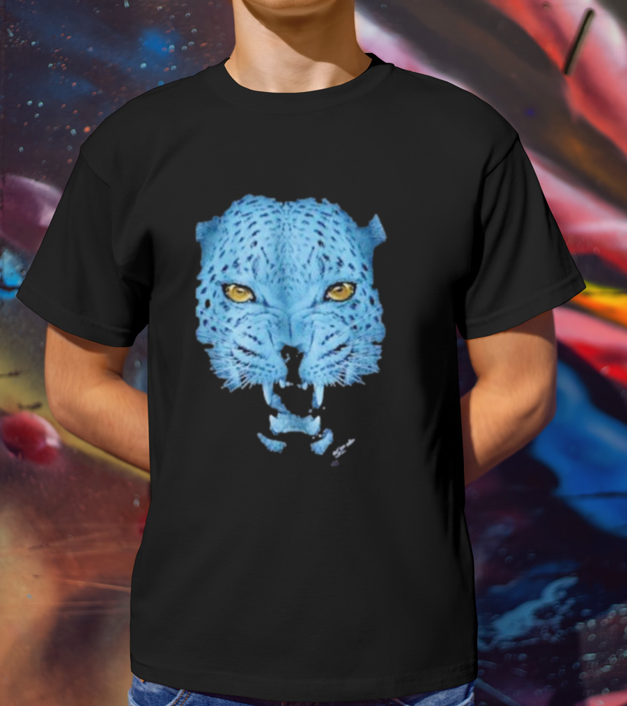 Over Blue Leopard Head With Fierce Yellow Eyes T-Shirt