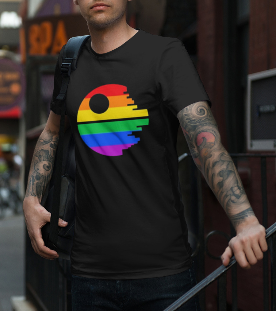 Rainbow Death Star Icon With Multicolor Stripes T-Shirt